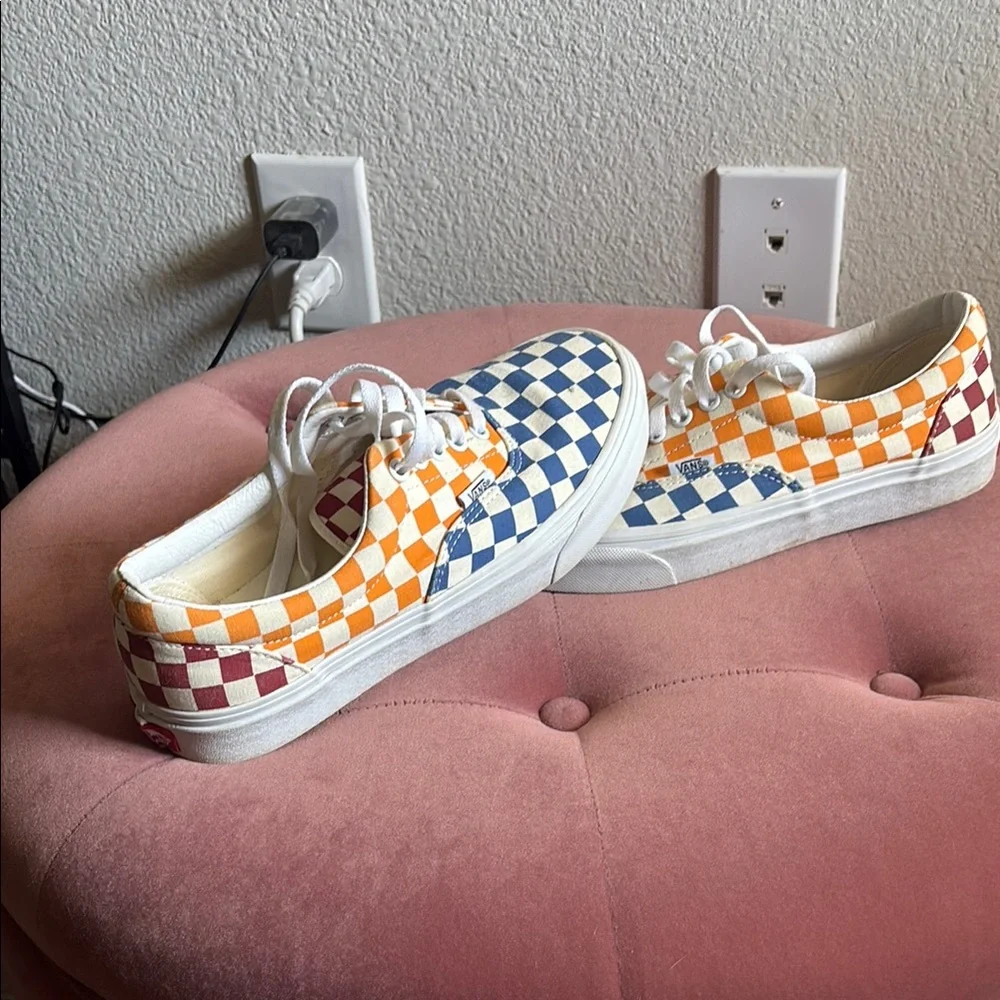 Vans Checkerboard Low Top Sneakers - Blue, Orange & Maroon